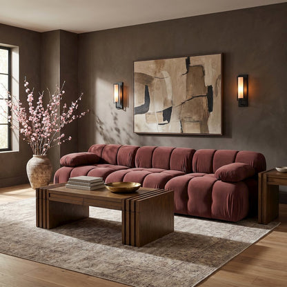 Orin Rose Velvet Performance Fabric Upholstered 3 pc. Modular Sofa