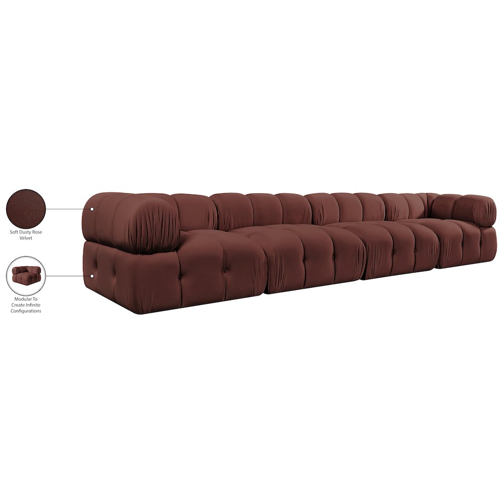 Orin Rose Velvet Performance Fabric Upholstered 4 pc. Modular Sofa