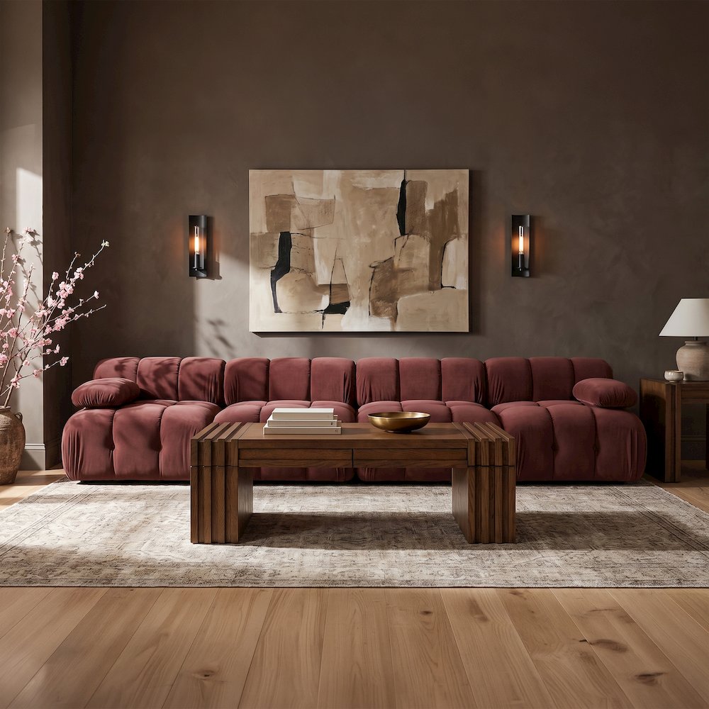 Orin Rose Velvet Performance Fabric Upholstered 4 pc. Modular Sofa