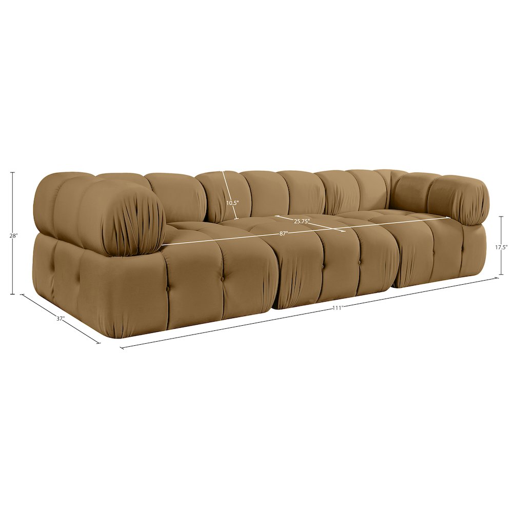 Orin Saddle Velvet Performance Fabric Upholstered 3 pc. Modular Sofa