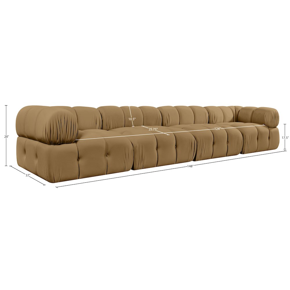 Orin Saddle Velvet Performance Fabric Upholstered 4 pc. Modular Sofa