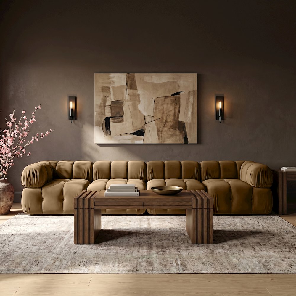 Orin Saddle Velvet Performance Fabric Upholstered 4 pc. Modular Sofa