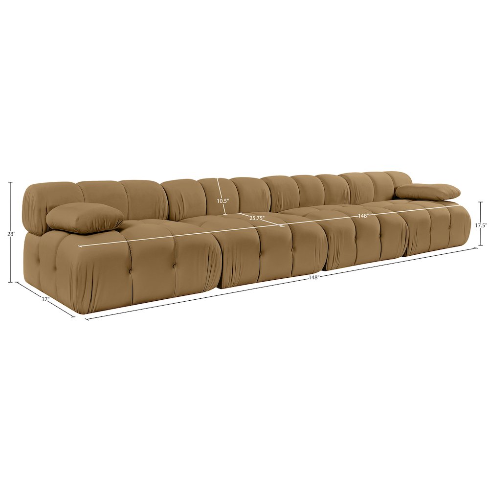 Orin Saddle Velvet Performance Fabric Upholstered 4 pc. Modular Sofa