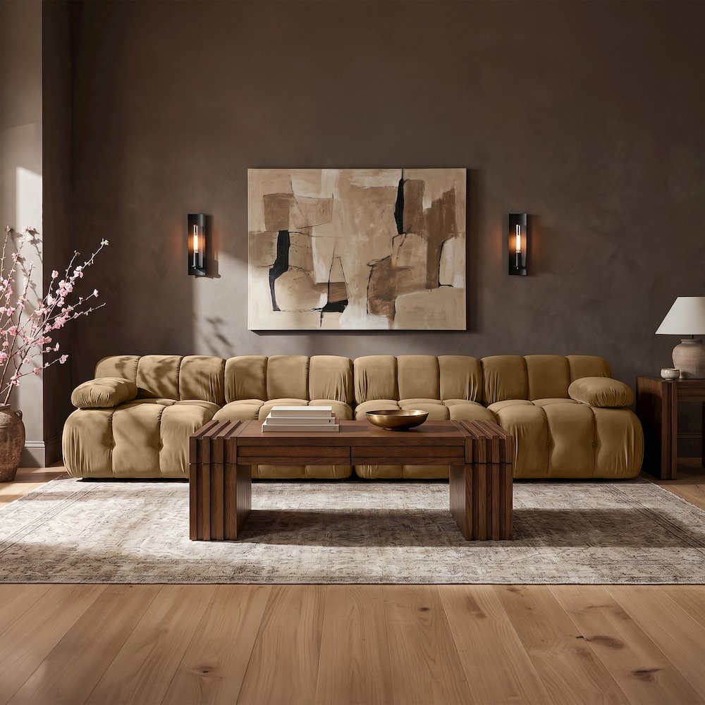 Orin Saddle Velvet Performance Fabric Upholstered 4 pc. Modular Sofa