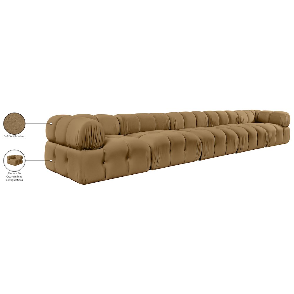 Orin Saddle Velvet Performance Fabric Upholstered 5 pc. Modular Sofa