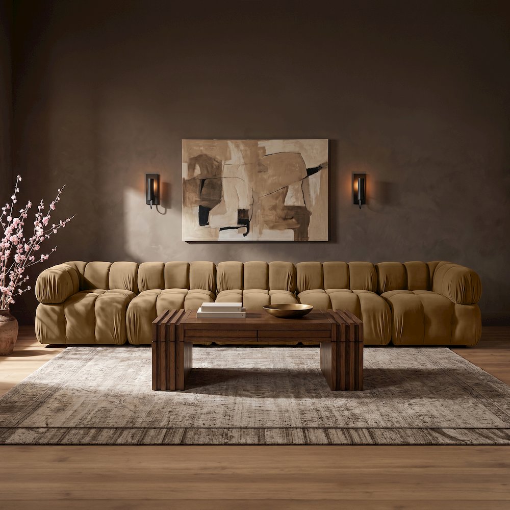 Orin Saddle Velvet Performance Fabric Upholstered 5 pc. Modular Sofa