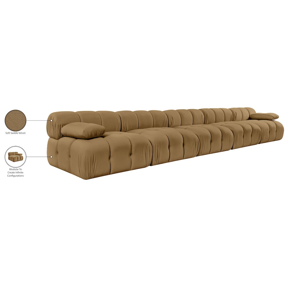 Orin Saddle Velvet Performance Fabric Upholstered 5 pc. Modular Sofa