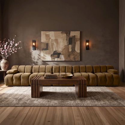 Orin Saddle Velvet Performance Fabric Upholstered 5 pc. Modular Sofa