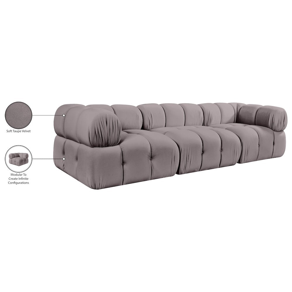 Orin Taupe Velvet Performance Fabric Upholstered 3 pc. Modular Sofa