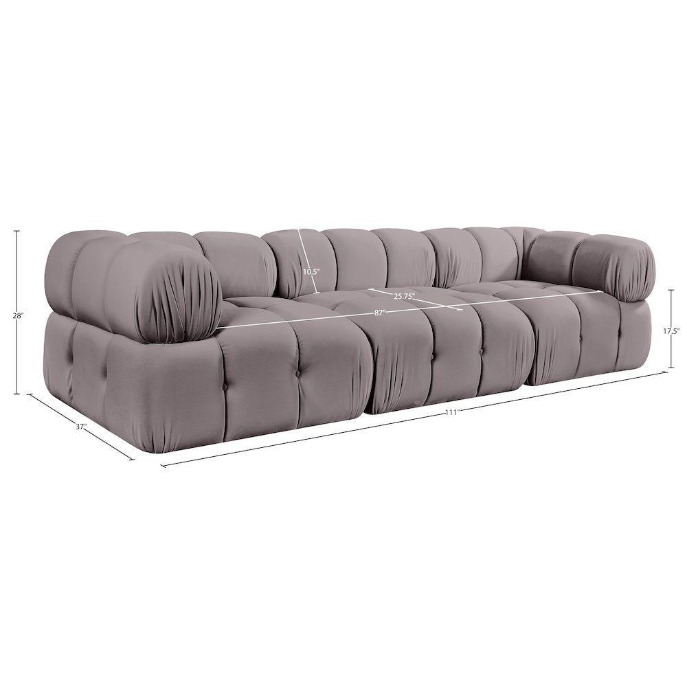 Orin Taupe Velvet Performance Fabric Upholstered 3 pc. Modular Sofa