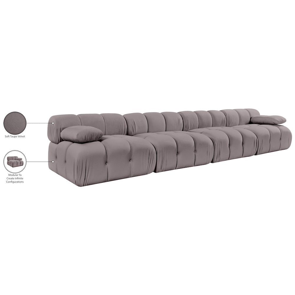 Orin Taupe Velvet Performance Fabric Upholstered 4 pc. Modular Sofa