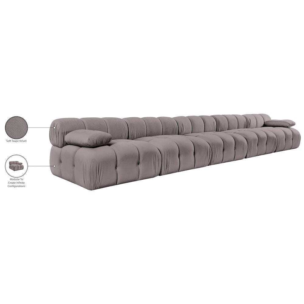Orin Taupe Velvet Performance Fabric Upholstered 5 pc. Modular Sofa