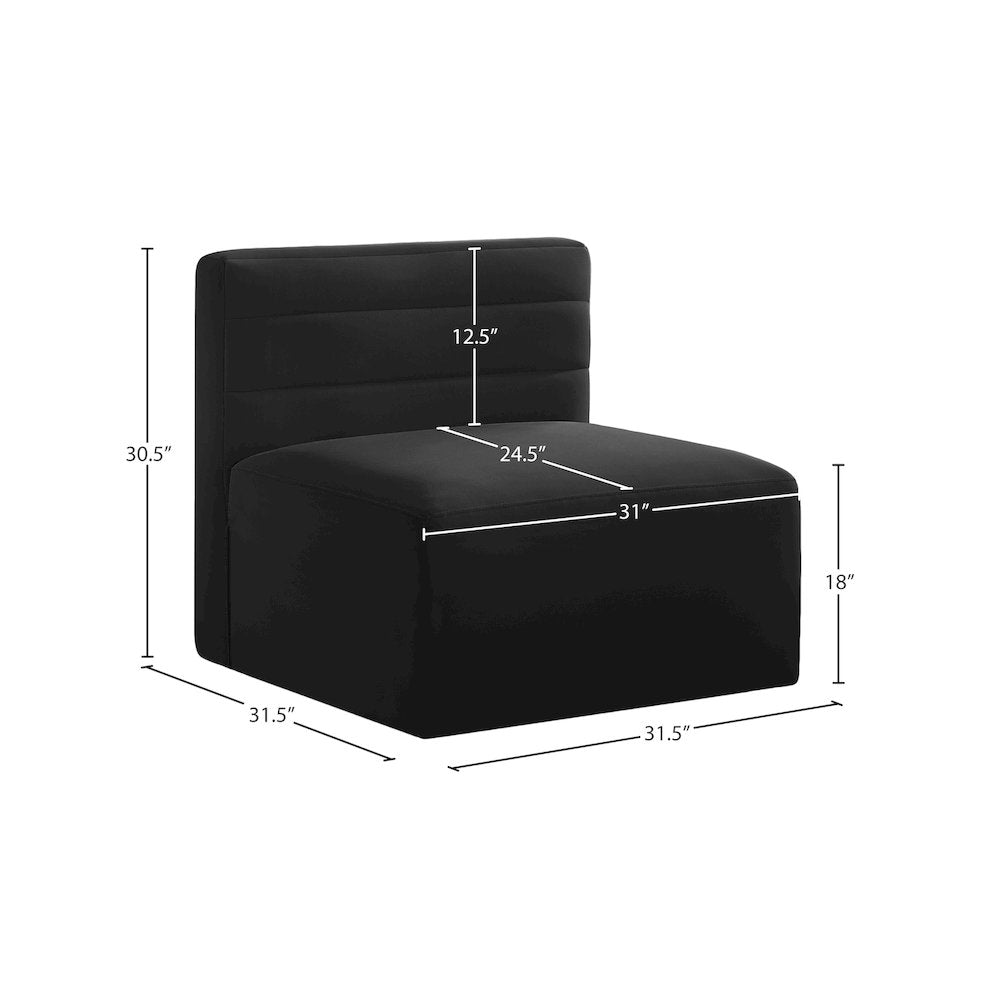 Quincy Black Velvet Modular Armless Chair