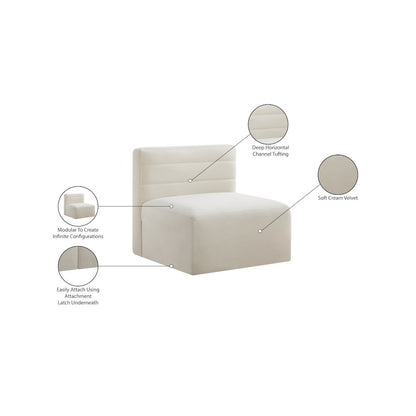 Quincy Cream Velvet Modular Armless Chair