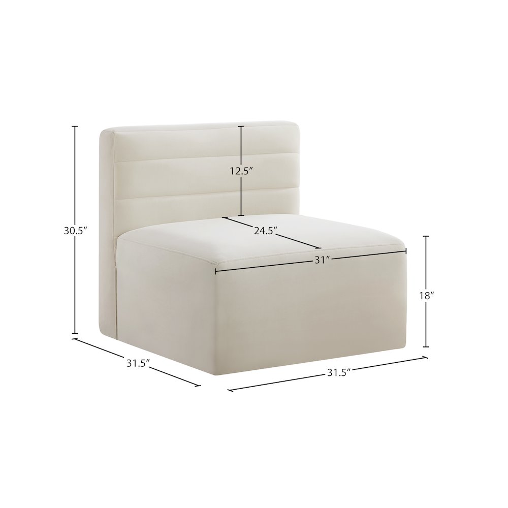 Quincy Cream Velvet Modular Armless Chair