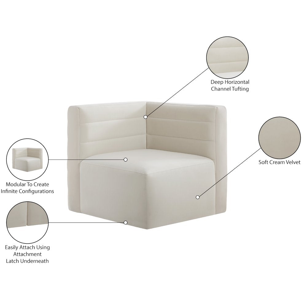 Quincy Cream Velvet Modular Corner Chair