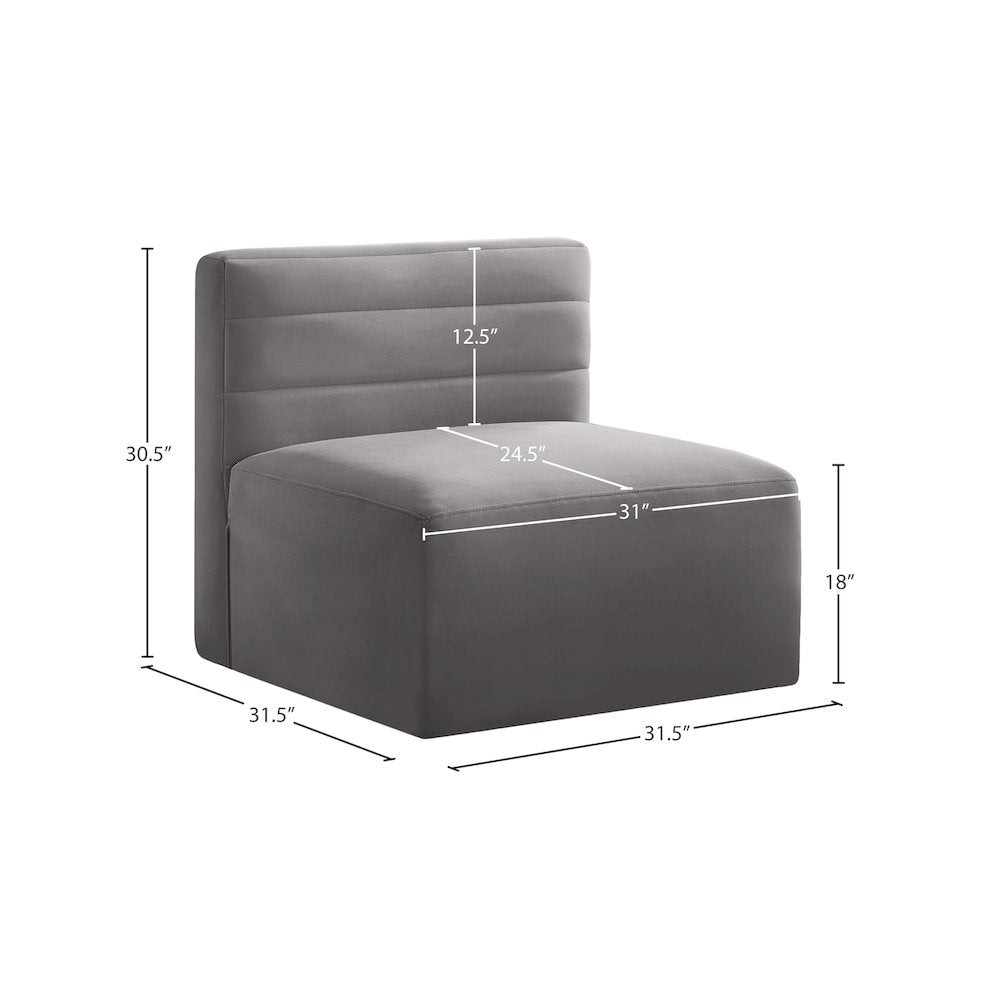 Quincy Grey Velvet Modular Armless Chair