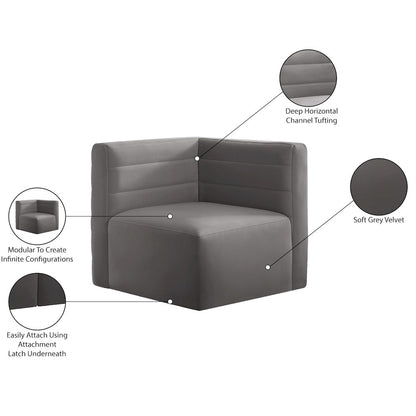 Quincy Grey Velvet Modular Corner Chair