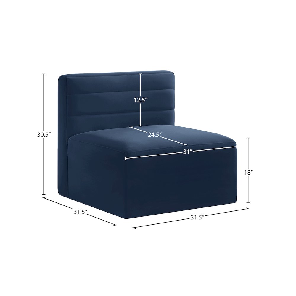 Quincy Navy Velvet Modular Armless Chair