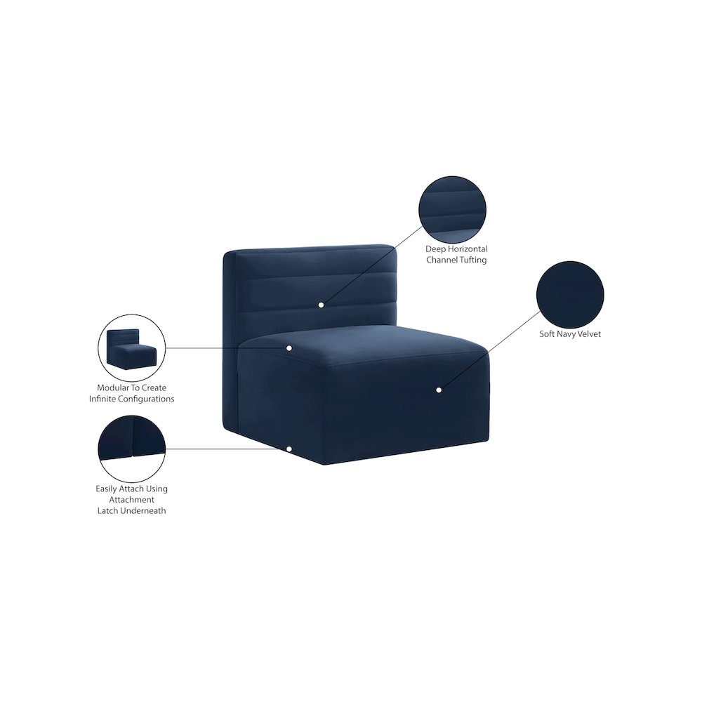 Quincy Navy Velvet Modular Armless Chair