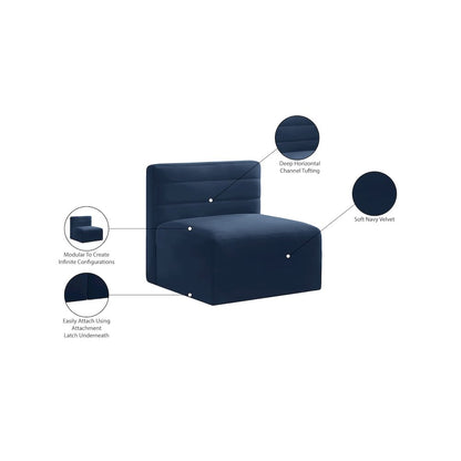 Quincy Navy Velvet Modular Armless Chair