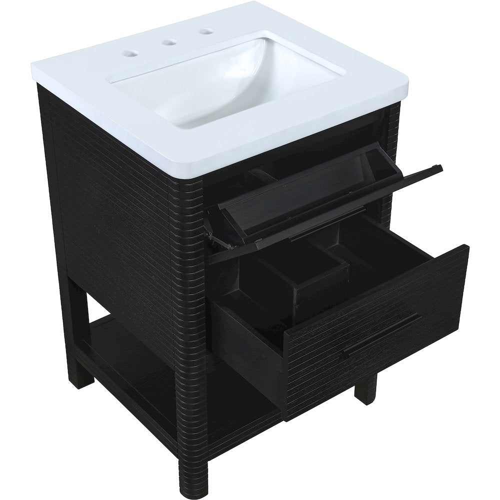 Oakwell 24" Black Engineered Stone And Solid Wood Bathroom Vanity