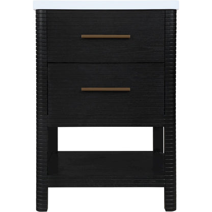Oakwell 24" Black Engineered Stone And Solid Wood Bathroom Vanity