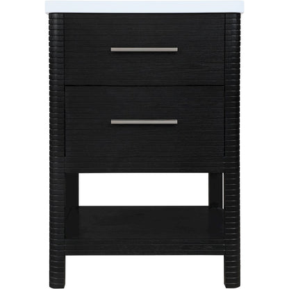 Oakwell 24" Black Engineered Stone And Solid Wood Bathroom Vanity