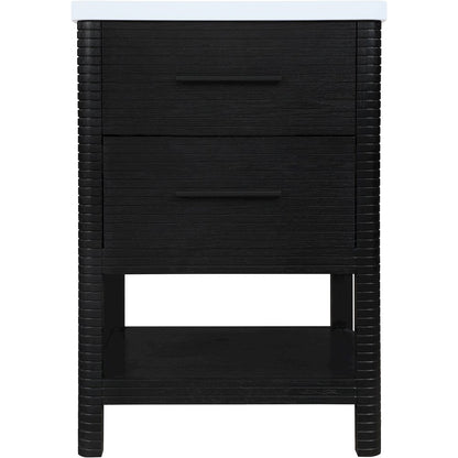 Oakwell 24" Black Engineered Stone And Solid Wood Bathroom Vanity