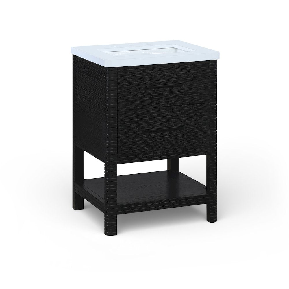 Oakwell 24" Black Engineered Stone And Solid Wood Bathroom Vanity