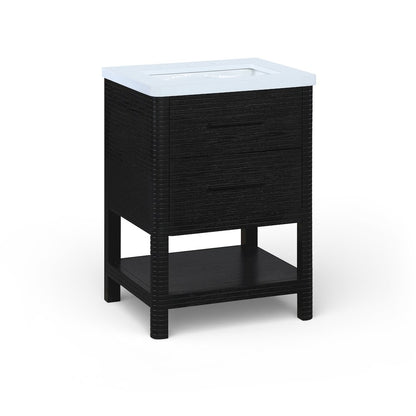 Oakwell 24" Black Engineered Stone And Solid Wood Bathroom Vanity
