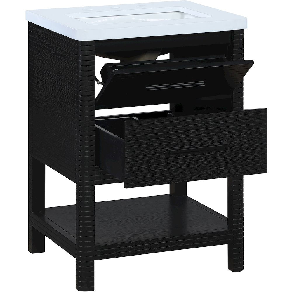 Oakwell 24" Black Engineered Stone And Solid Wood Bathroom Vanity