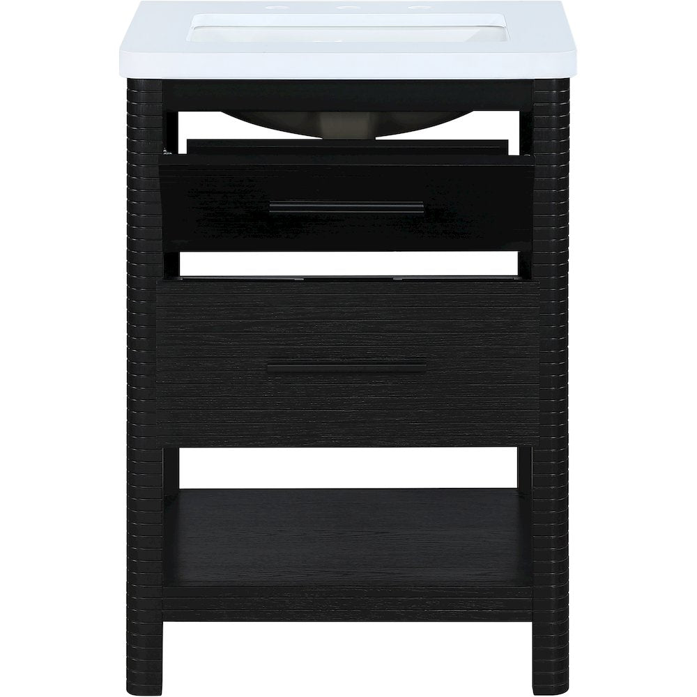 Oakwell 24" Black Engineered Stone And Solid Wood Bathroom Vanity