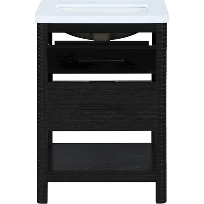 Oakwell 24" Black Engineered Stone And Solid Wood Bathroom Vanity