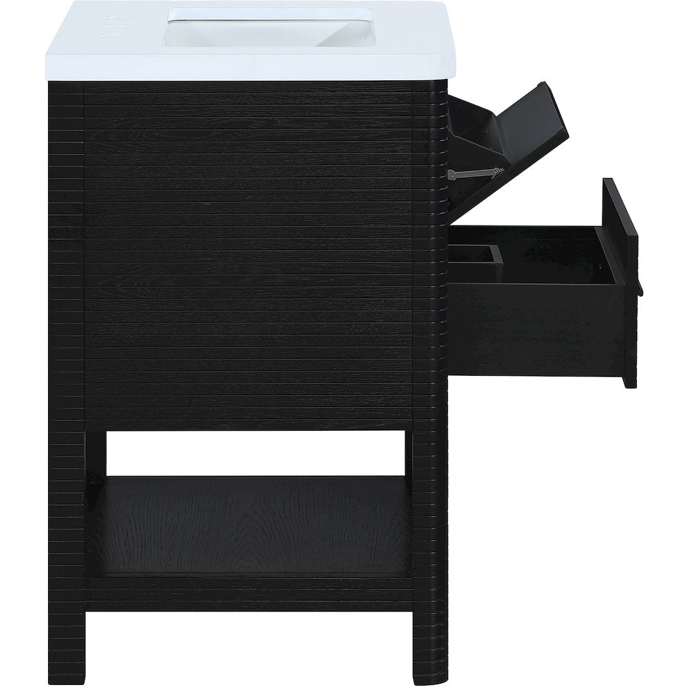 Oakwell 24" Black Engineered Stone And Solid Wood Bathroom Vanity