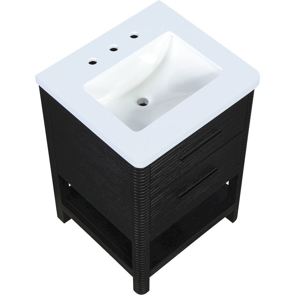 Oakwell 24" Black Engineered Stone And Solid Wood Bathroom Vanity
