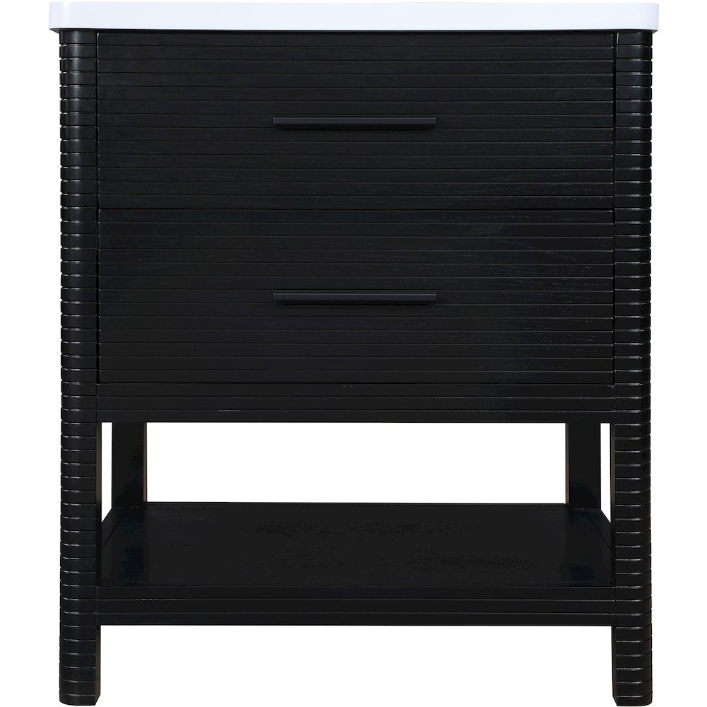 Oakwell 30" Black Engineered Stone And Solid Wood Bathroom Vanity