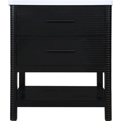 Oakwell 30" Black Engineered Stone And Solid Wood Bathroom Vanity