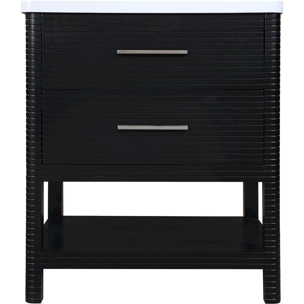 Oakwell 30" Black Engineered Stone And Solid Wood Bathroom Vanity