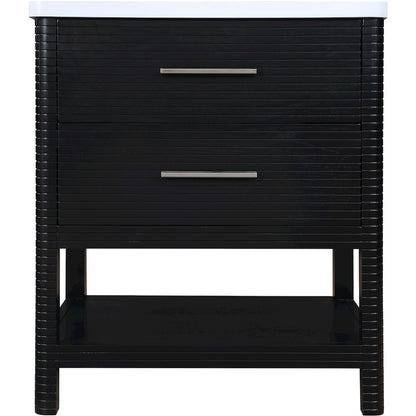 Oakwell 30" Black Engineered Stone And Solid Wood Bathroom Vanity