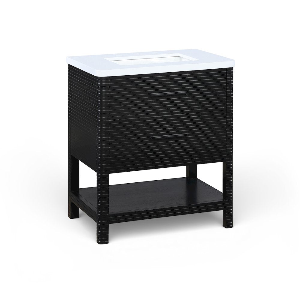 Oakwell 30" Black Engineered Stone And Solid Wood Bathroom Vanity
