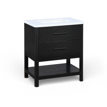 Oakwell 30" Black Engineered Stone And Solid Wood Bathroom Vanity