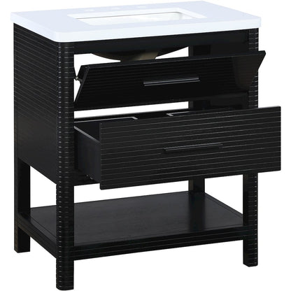Oakwell 30" Black Engineered Stone And Solid Wood Bathroom Vanity