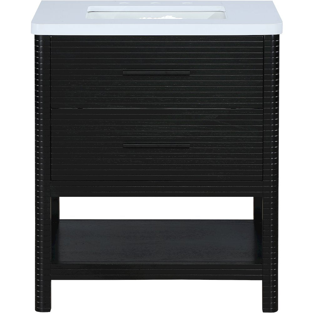 Oakwell 30" Black Engineered Stone And Solid Wood Bathroom Vanity