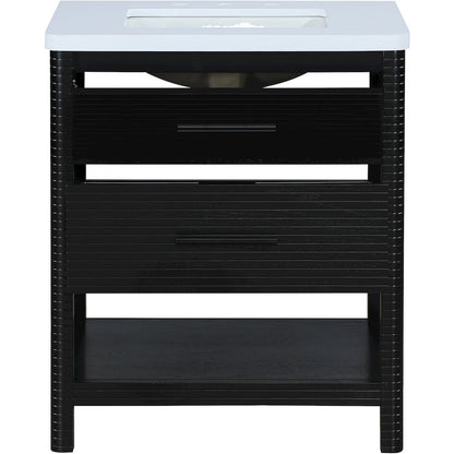 Oakwell 30" Black Engineered Stone And Solid Wood Bathroom Vanity