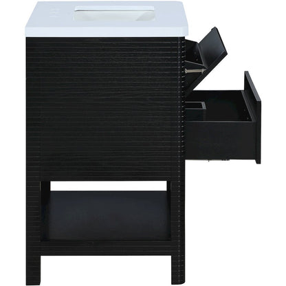 Oakwell 30" Black Engineered Stone And Solid Wood Bathroom Vanity