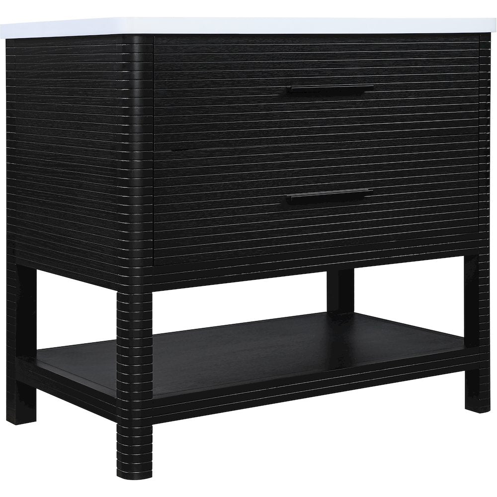 Oakwell 36" Black Engineered Stone And Solid Wood Bathroom Vanity