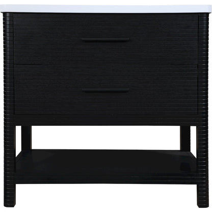 Oakwell 36" Black Engineered Stone And Solid Wood Bathroom Vanity