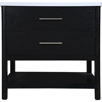 Oakwell 36" Black Engineered Stone And Solid Wood Bathroom Vanity