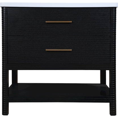 Oakwell 36" Black Engineered Stone And Solid Wood Bathroom Vanity